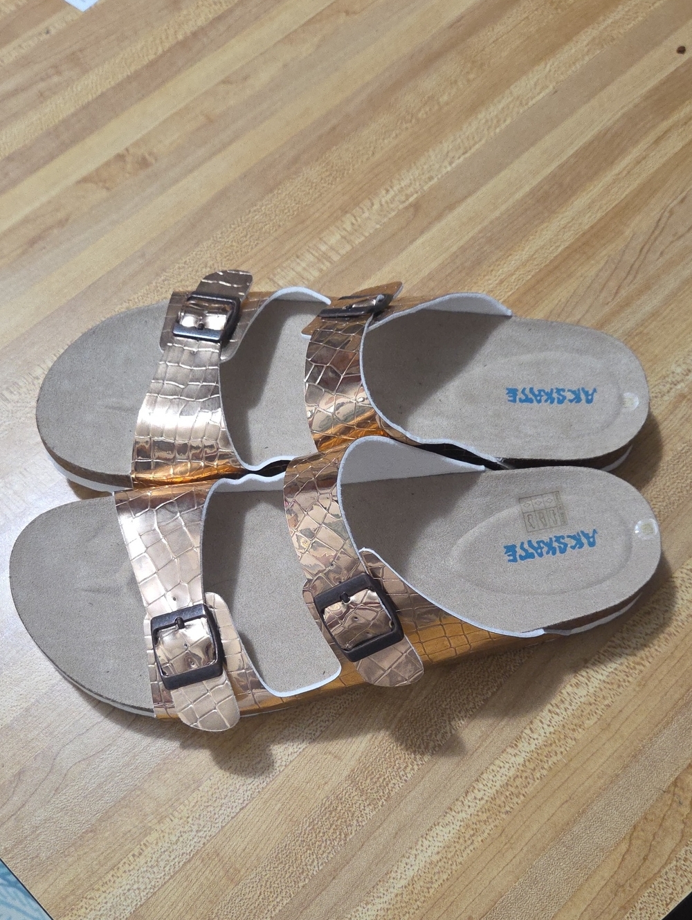 Rose Gold  Double Buckle Slide Sandals